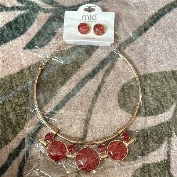 Mia Collection Chunky Gold Orange Gem Choker Chain Necklace Earring Set Costume - Picture 1 of 3